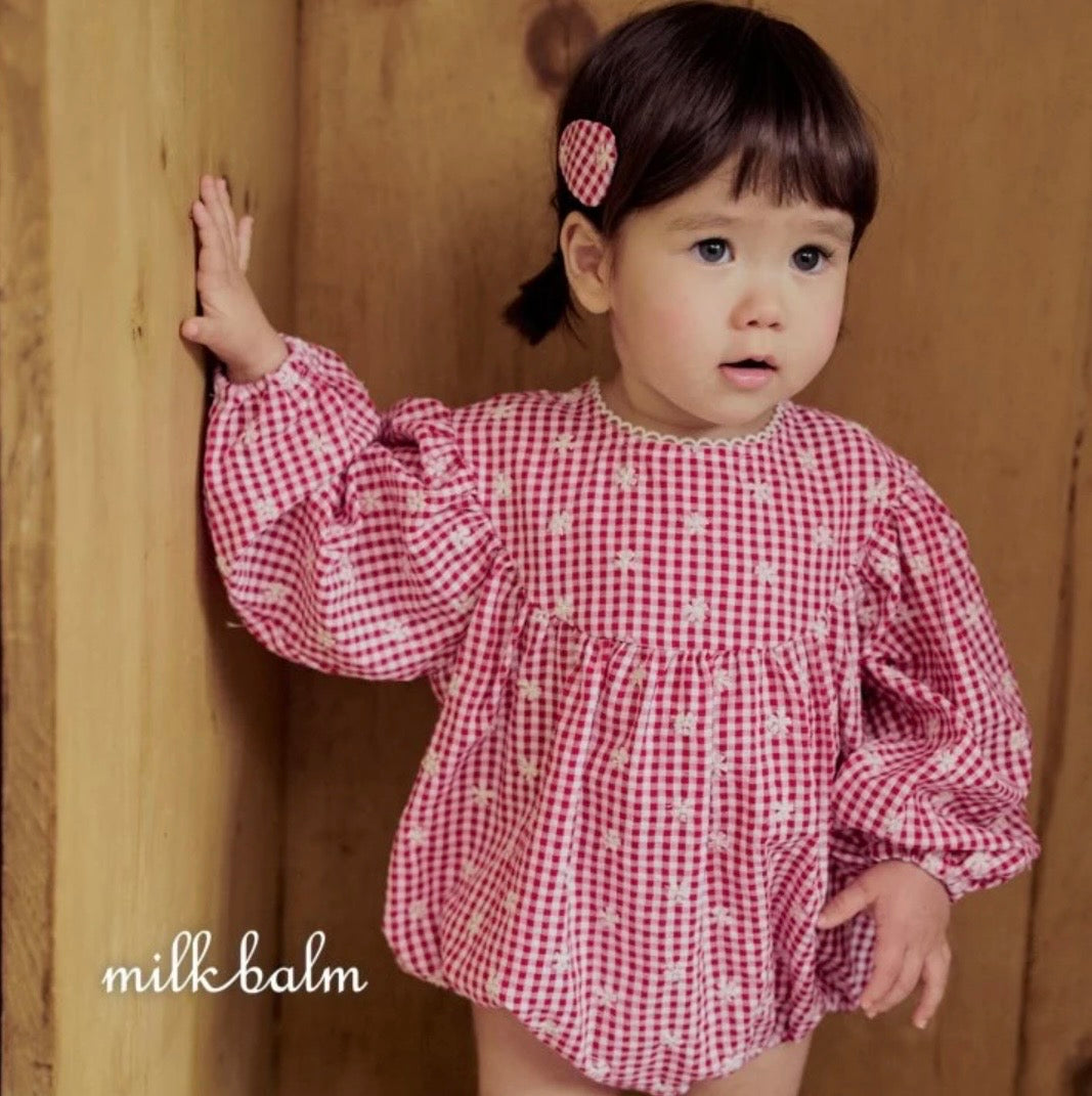 FLORAL EMBROIDERED GINGHAM COTTON ROMPER