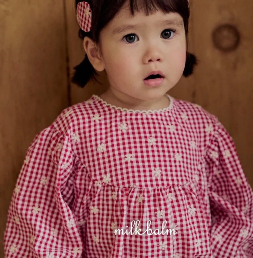 FLORAL EMBROIDERED GINGHAM COTTON ROMPER