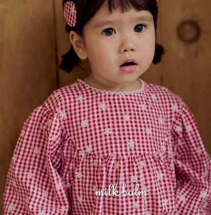 FLORAL EMBROIDERED GINGHAM COTTON ROMPER