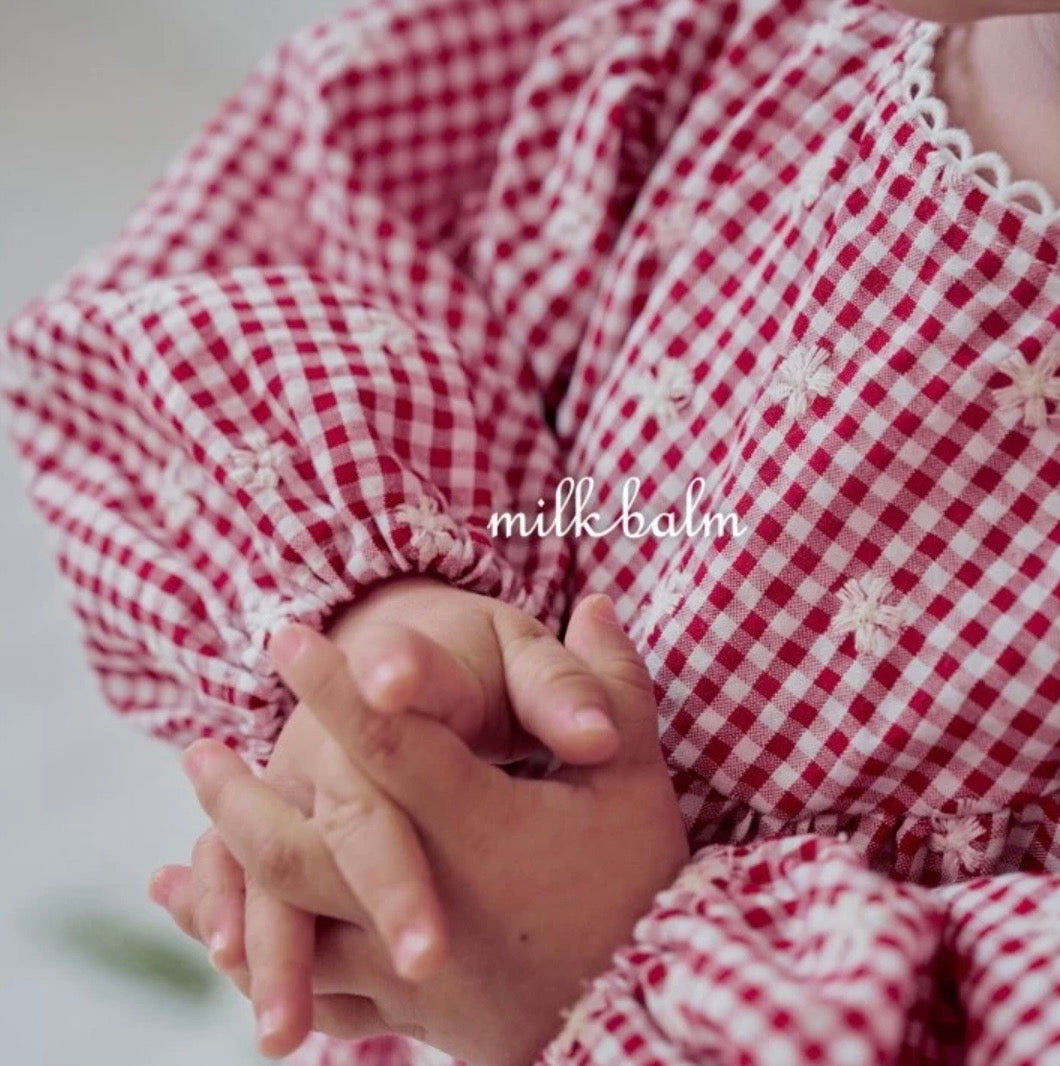 FLORAL EMBROIDERED GINGHAM COTTON ROMPER