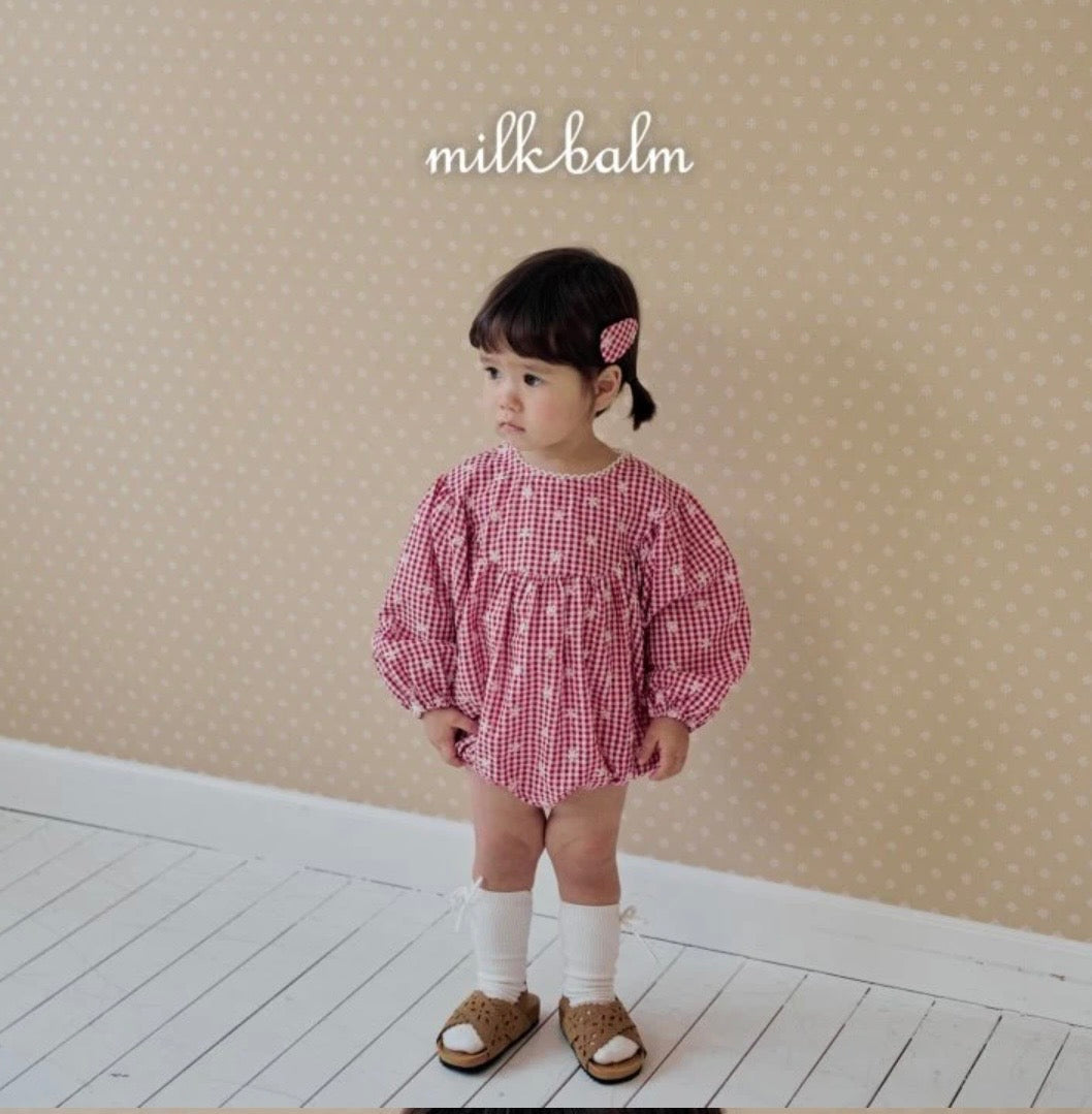 FLORAL EMBROIDERED GINGHAM COTTON ROMPER