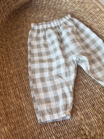GINGHAM MUSLIN COTTON LOOSE TROUSERS