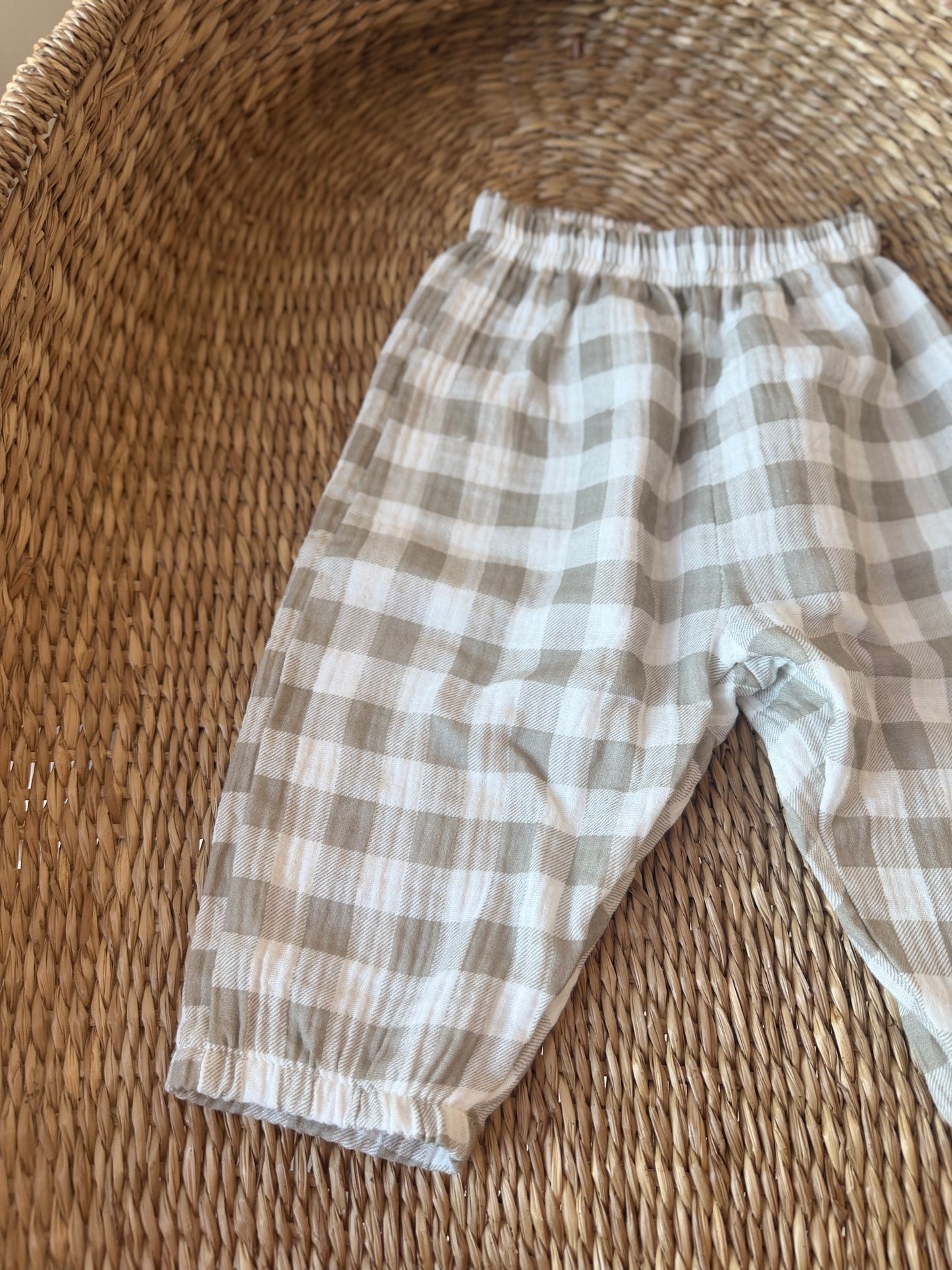 GINGHAM MUSLIN COTTON LOOSE TROUSERS