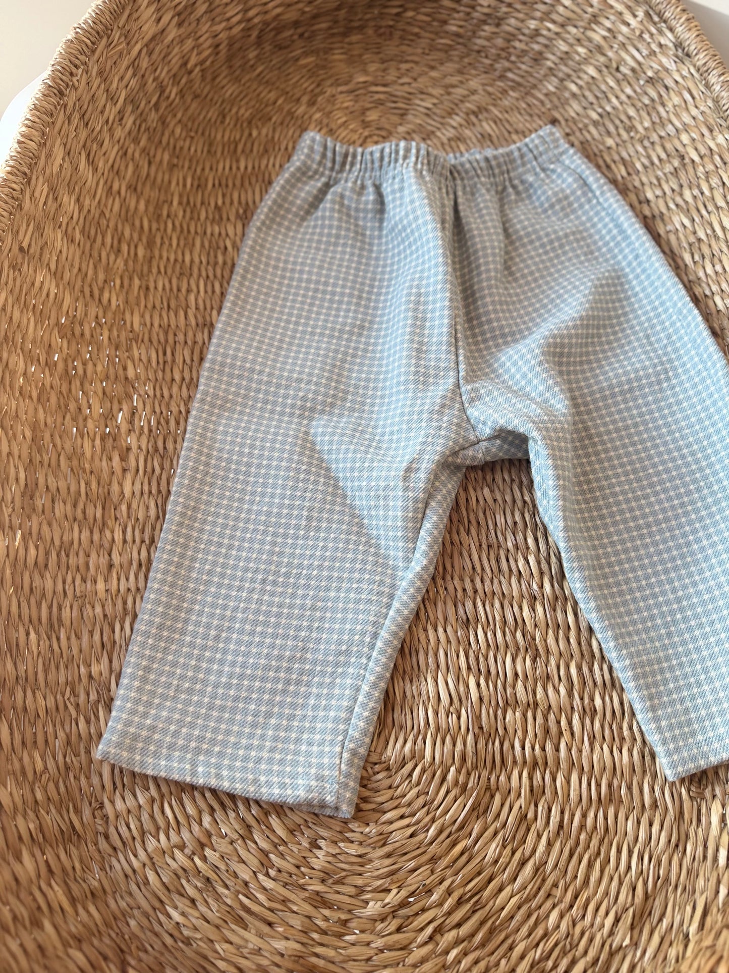 BLUE & CREAM GINGHAM COTTON LOOSE TROUSERS