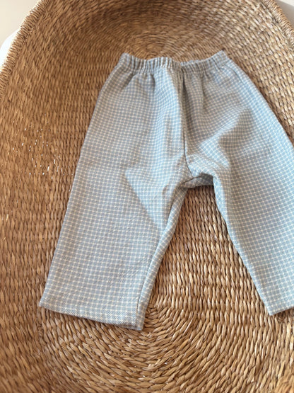 BLUE & CREAM GINGHAM COTTON LOOSE TROUSERS
