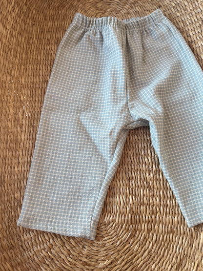BLUE & CREAM GINGHAM COTTON LOOSE TROUSERS