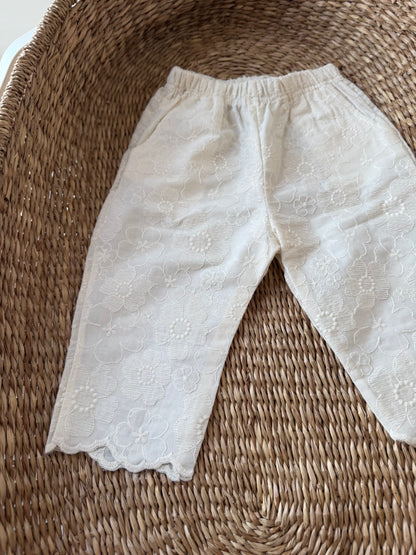 IVORY FLORAL EMBRIODERY DETAILED COTTON TROUSERS