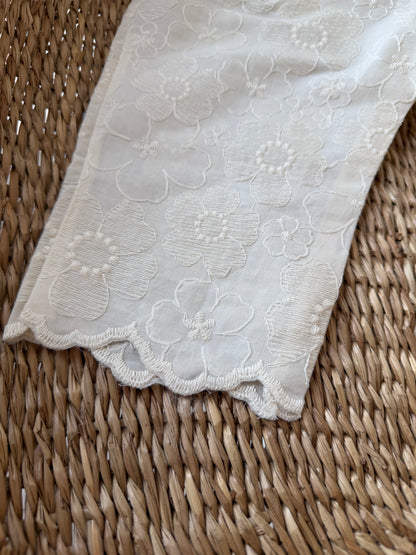 IVORY FLORAL EMBRIODERY DETAILED COTTON TROUSERS