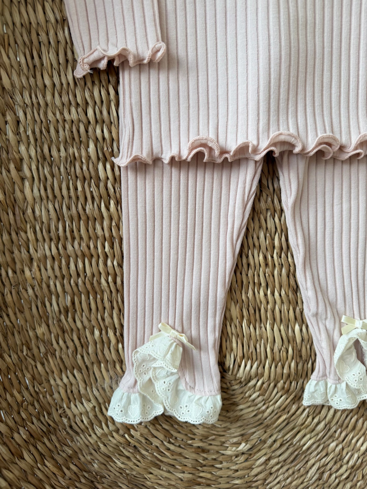 ROSE RIBBED COTTON BRODEDRIE TRIM LEGGINGS