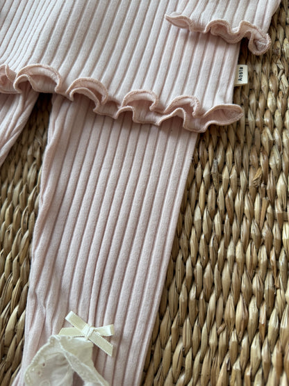 ROSE RIBBED COTTON BRODEDRIE TRIM LEGGINGS