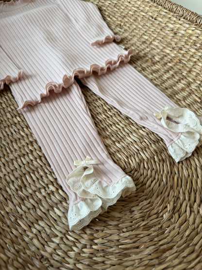 ROSE RIBBED COTTON BRODEDRIE TRIM LEGGINGS