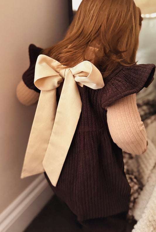 CHOCOLATE TIE BACK CORDUROY OVERALLS