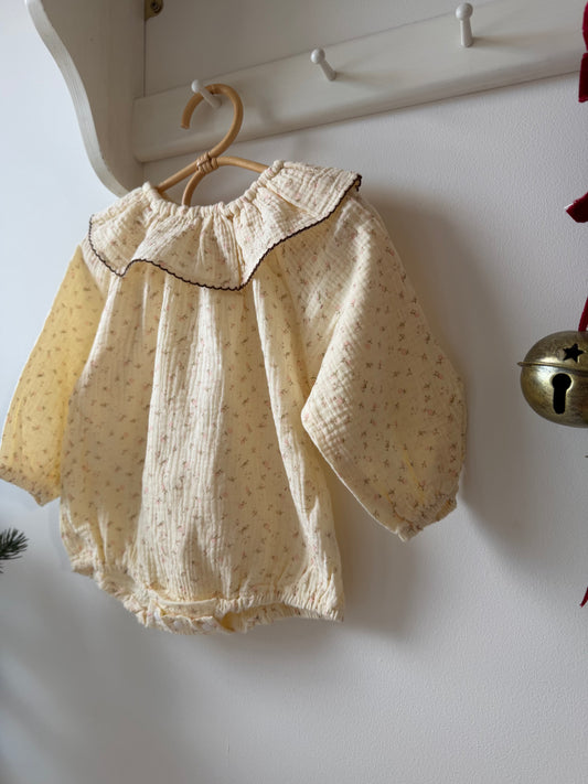 DAINTY FLORAL MULSIN COTTON COLLARED ROMPER