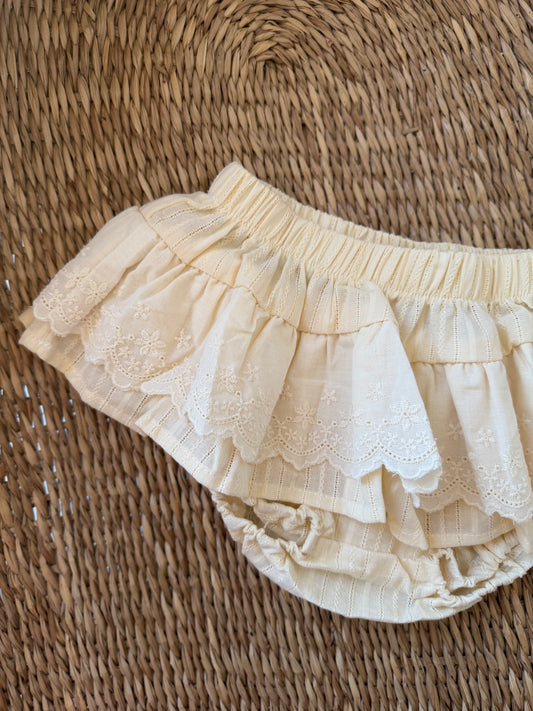 BUTTER YELLOW COTTON EMBROIDERED FRILLED BLOOMERS