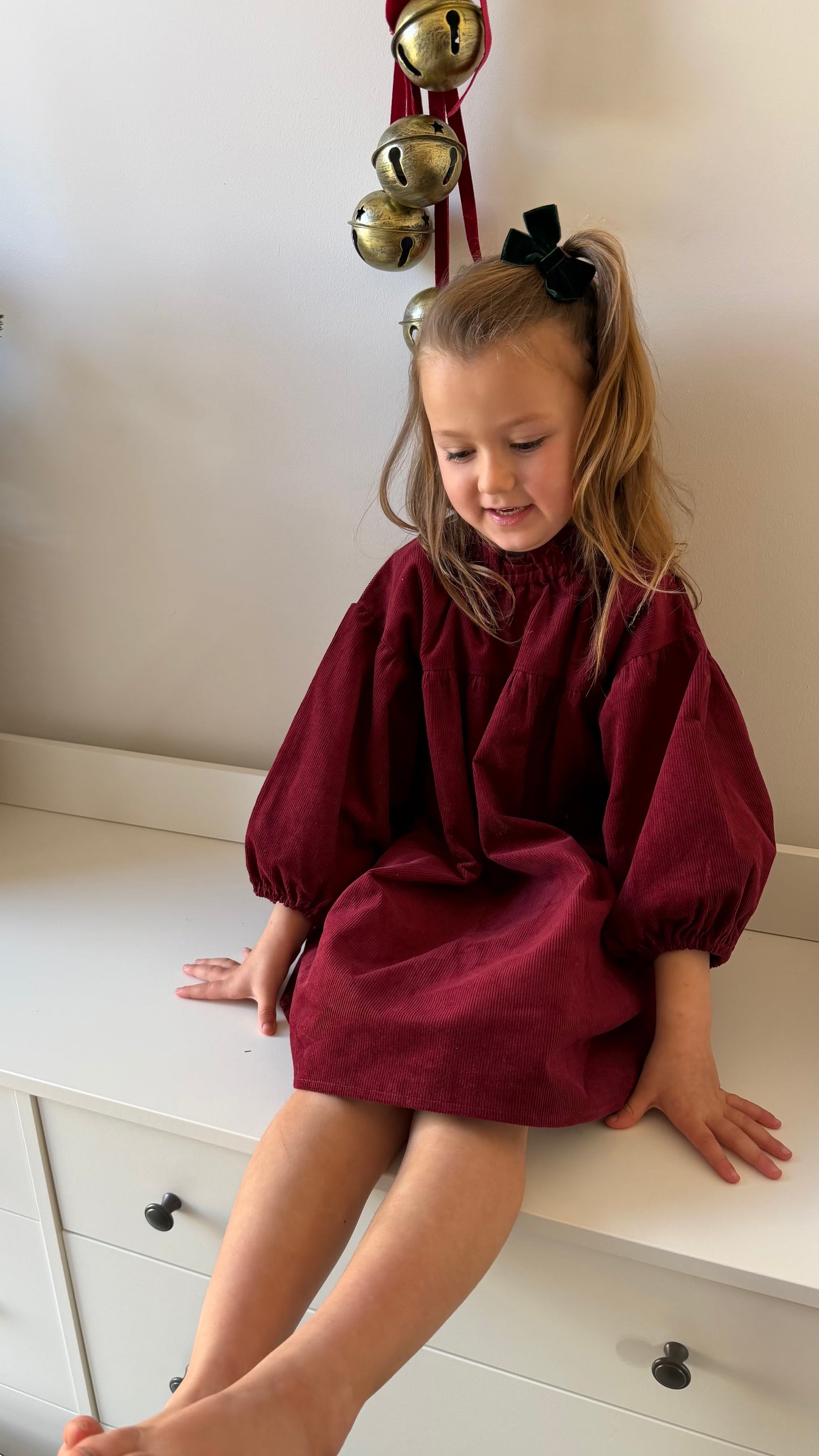 WINTER BERRY SMOCK NEEDLECORD DRESS