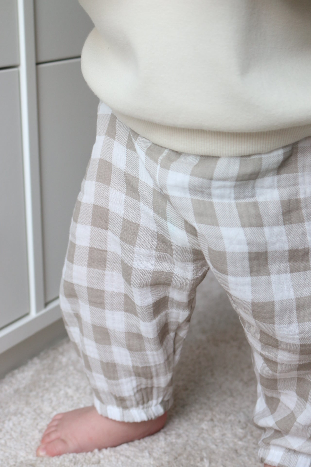 GINGHAM MUSLIN COTTON LOOSE TROUSERS