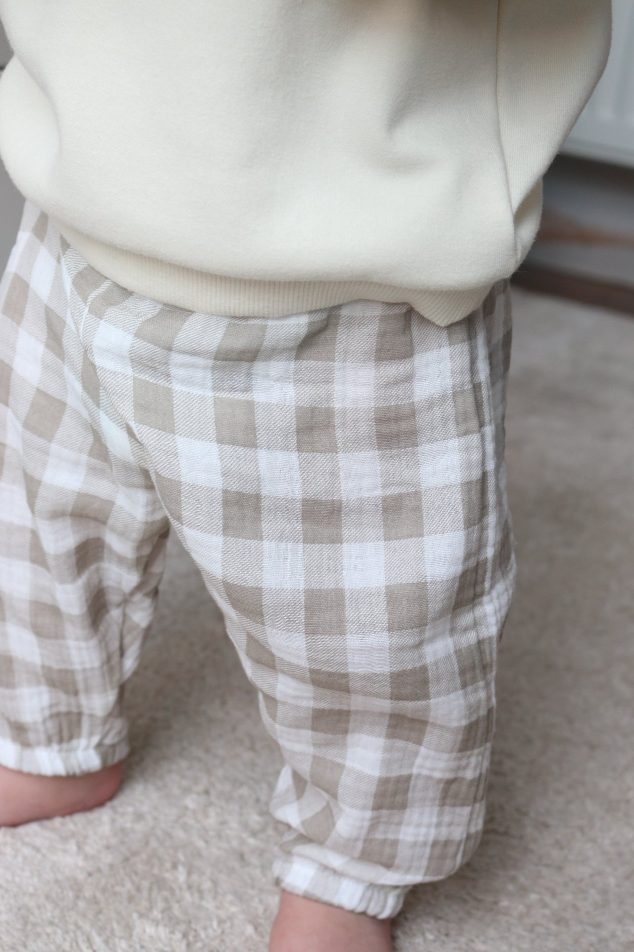 GINGHAM MUSLIN COTTON LOOSE TROUSERS