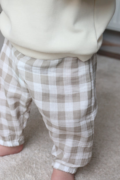 GINGHAM MUSLIN COTTON LOOSE TROUSERS
