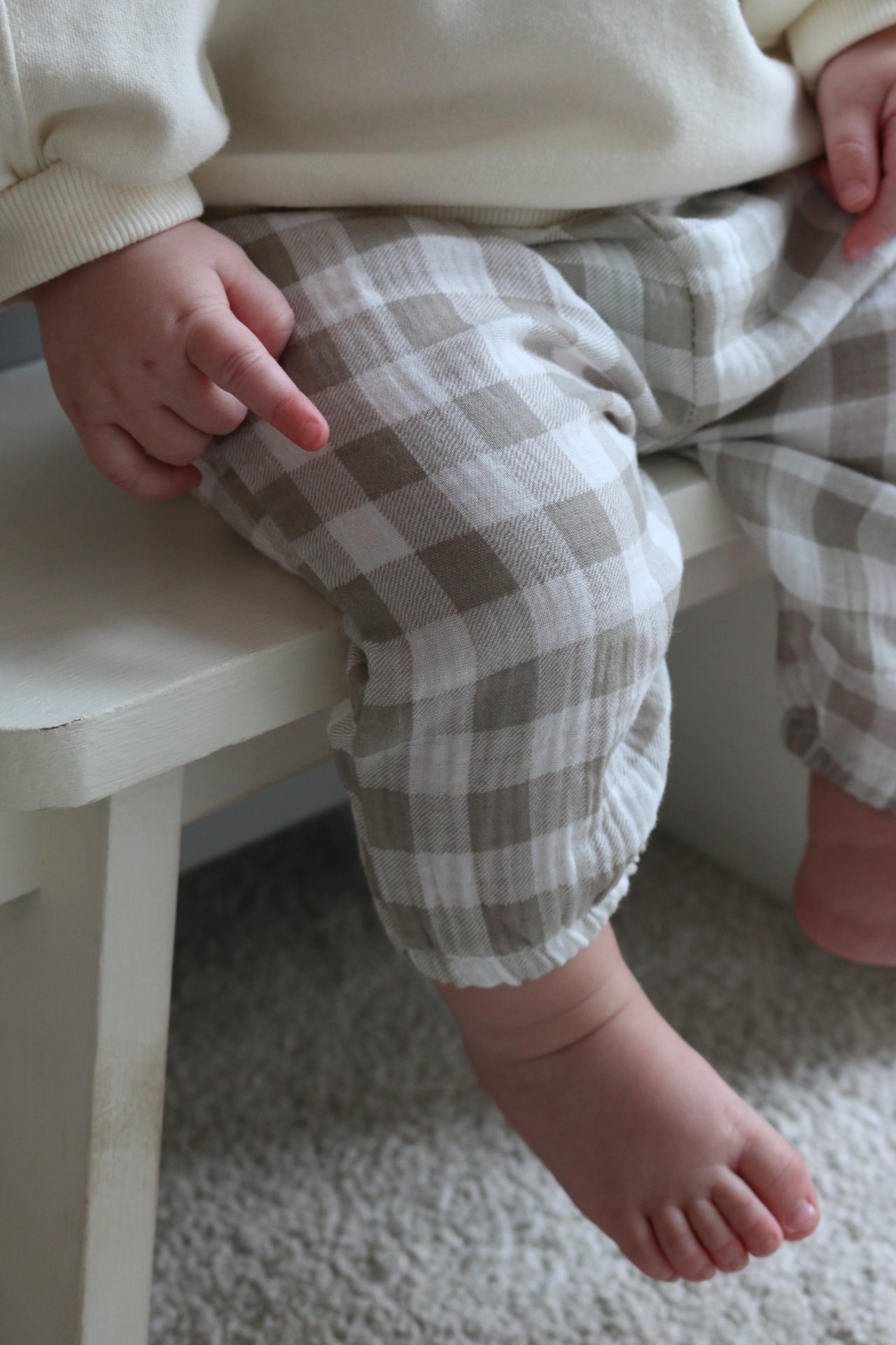 GINGHAM MUSLIN COTTON LOOSE TROUSERS