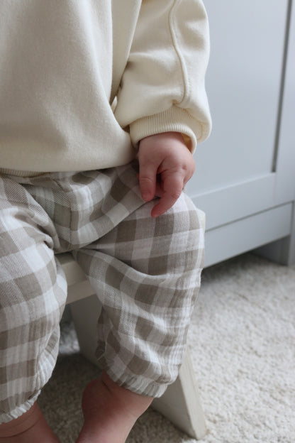 GINGHAM MUSLIN COTTON LOOSE TROUSERS