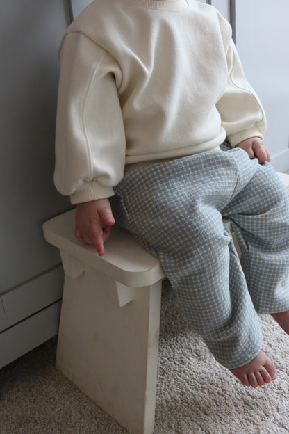 BLUE & CREAM GINGHAM COTTON LOOSE TROUSERS