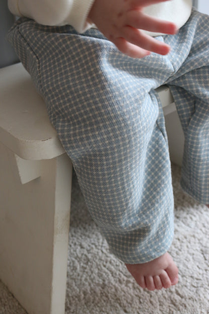 BLUE & CREAM GINGHAM COTTON LOOSE TROUSERS