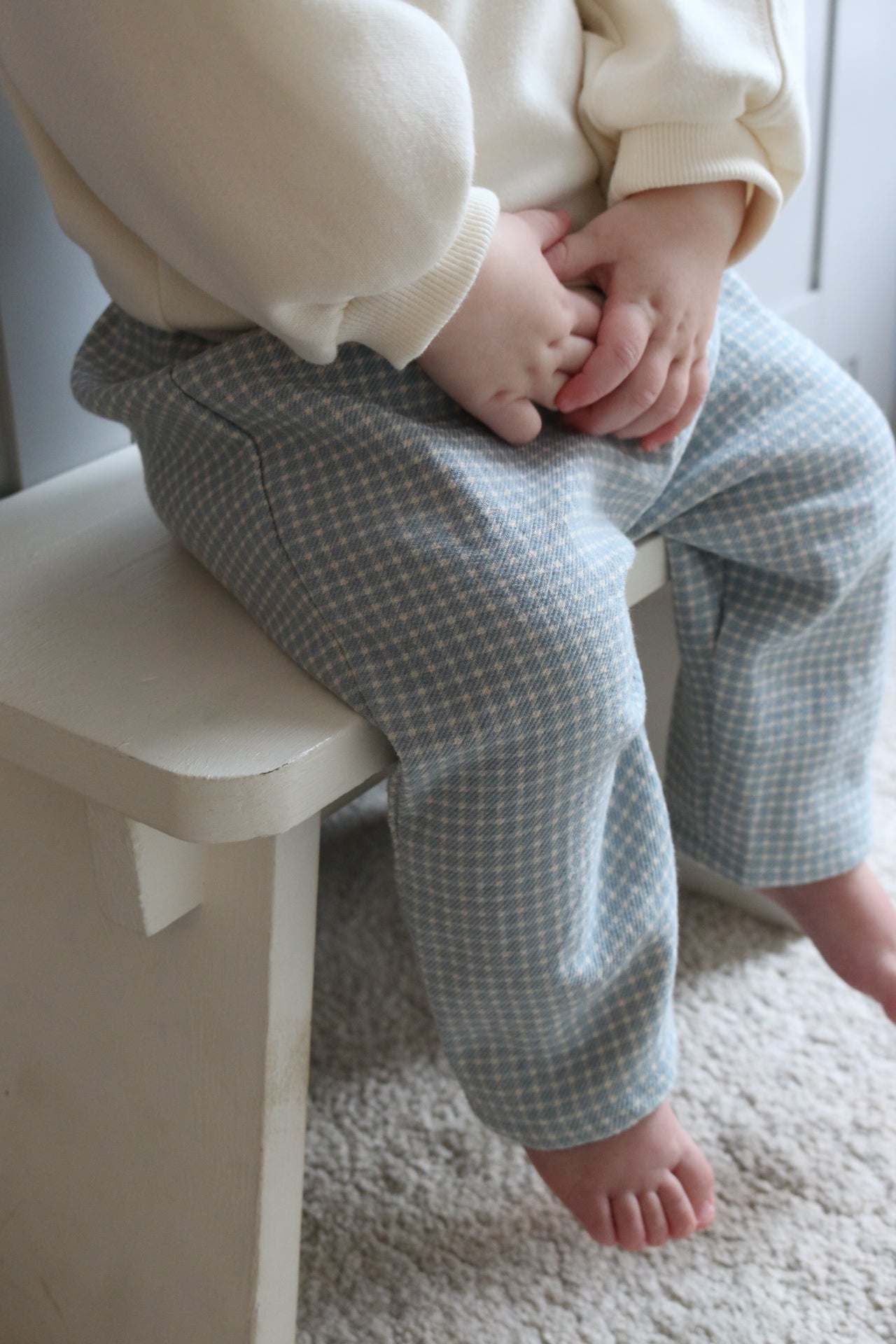 BLUE & CREAM GINGHAM COTTON LOOSE TROUSERS