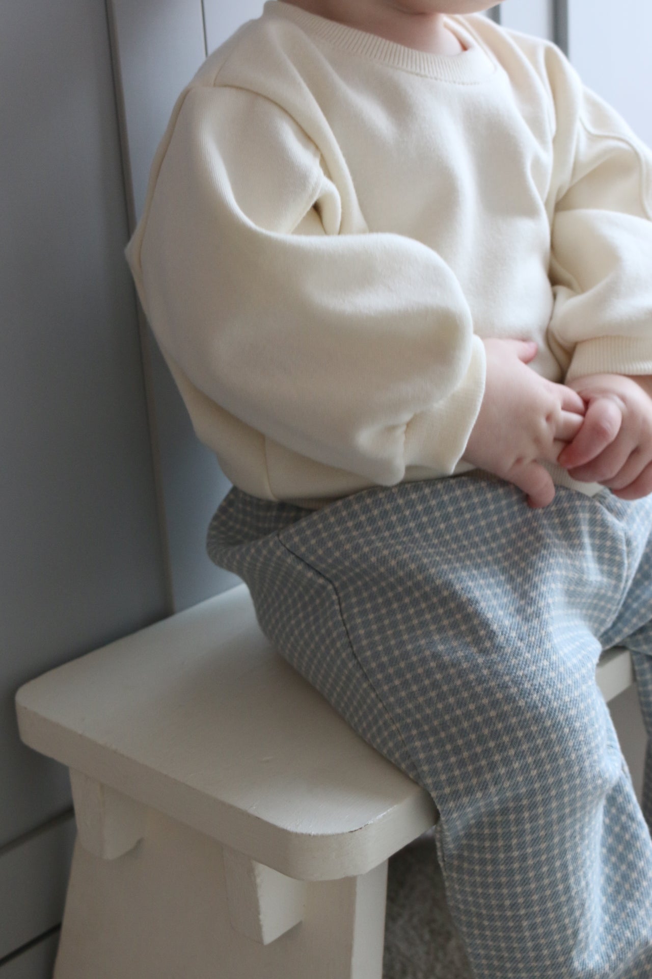 BLUE & CREAM GINGHAM COTTON LOOSE TROUSERS