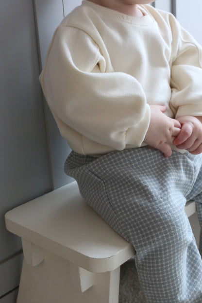 BLUE & CREAM GINGHAM COTTON LOOSE TROUSERS