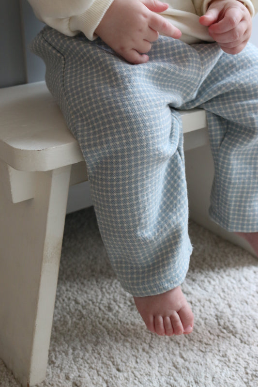 BLUE & CREAM GINGHAM COTTON LOOSE TROUSERS