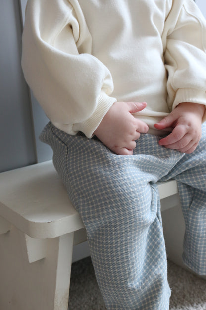 BLUE & CREAM GINGHAM COTTON LOOSE TROUSERS