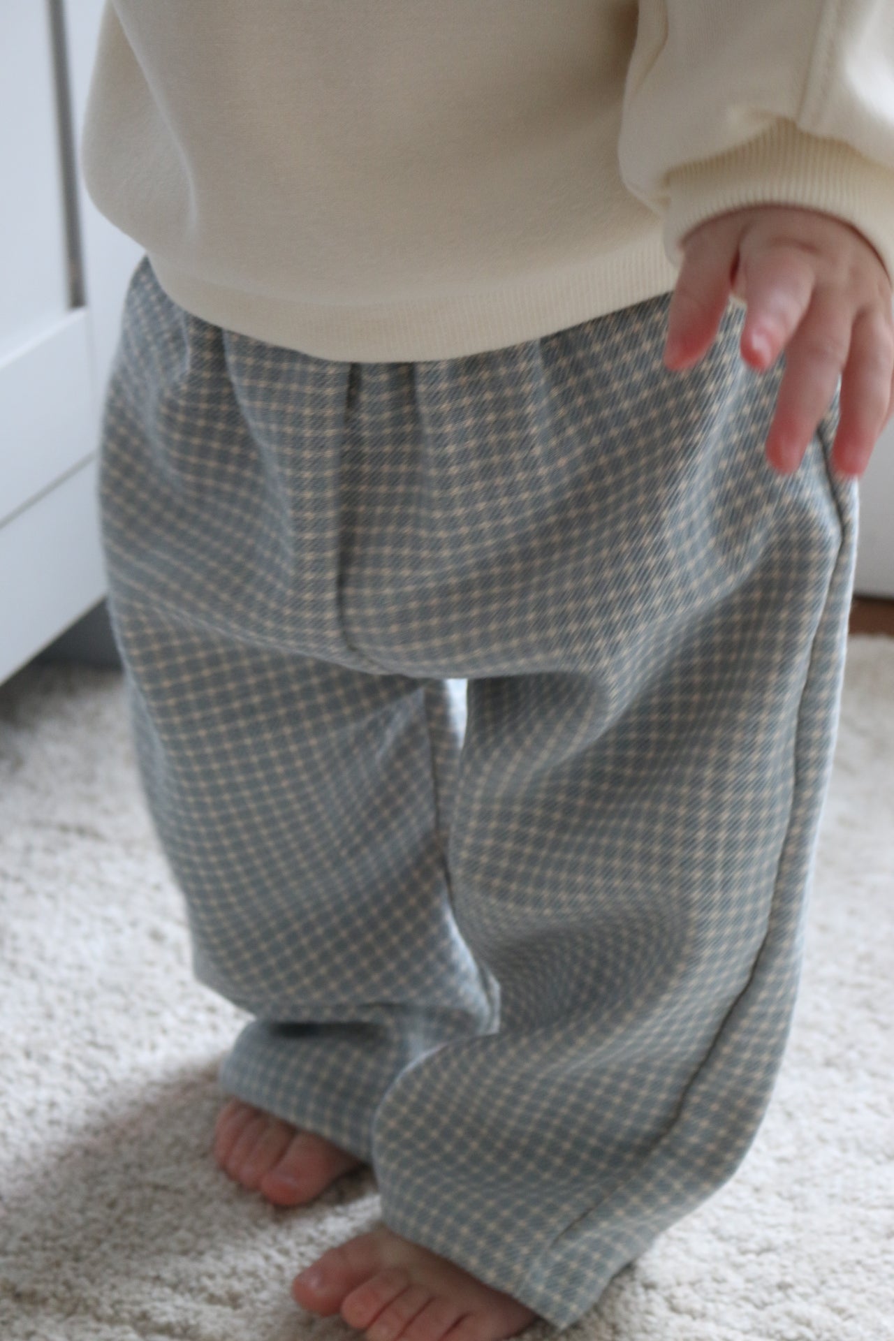 BLUE & CREAM GINGHAM COTTON LOOSE TROUSERS