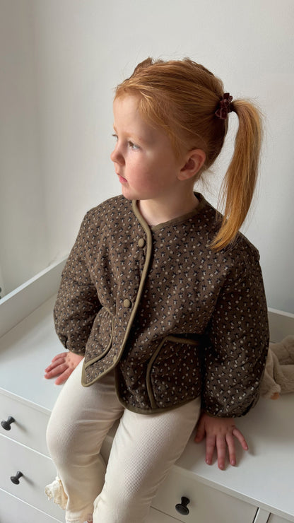 CHOCOLATE FLORAL PRINT QUILTED JACKET