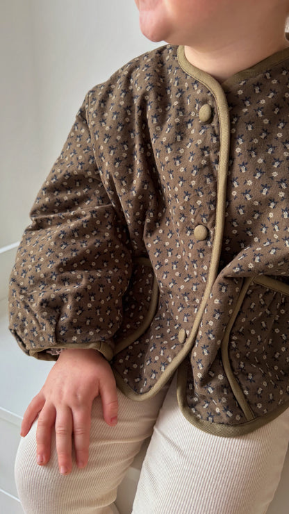 CHOCOLATE FLORAL PRINT QUILTED JACKET