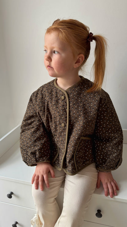 CHOCOLATE FLORAL PRINT QUILTED JACKET