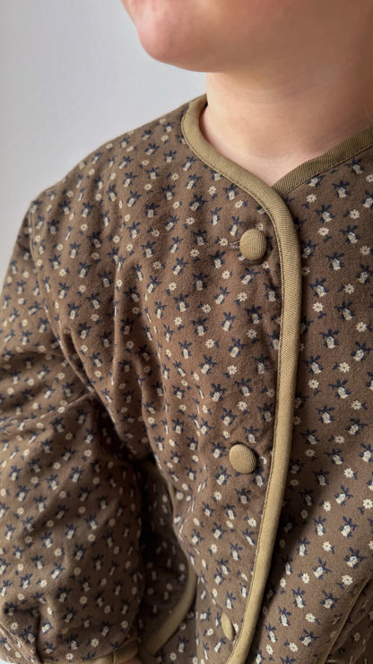 CHOCOLATE FLORAL PRINT QUILTED JACKET