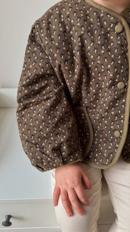 CHOCOLATE FLORAL PRINT QUILTED JACKET