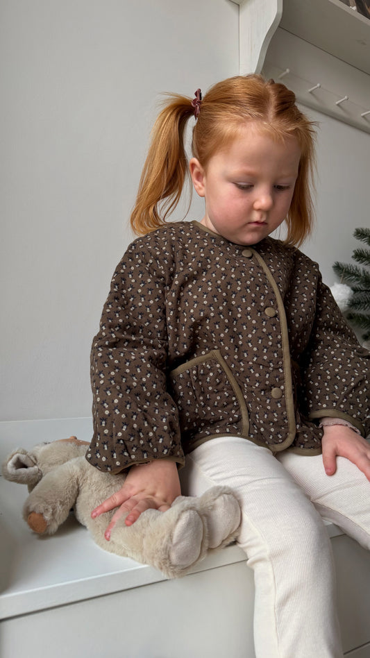 CHOCOLATE FLORAL PRINT QUILTED JACKET