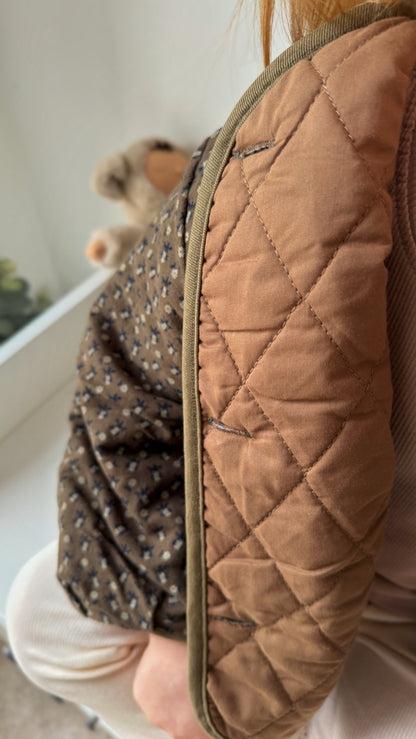 CHOCOLATE FLORAL PRINT QUILTED JACKET