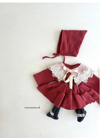 MIENBLOOM CLAUS COTTON PLUSH ROMPER WITH BONNET