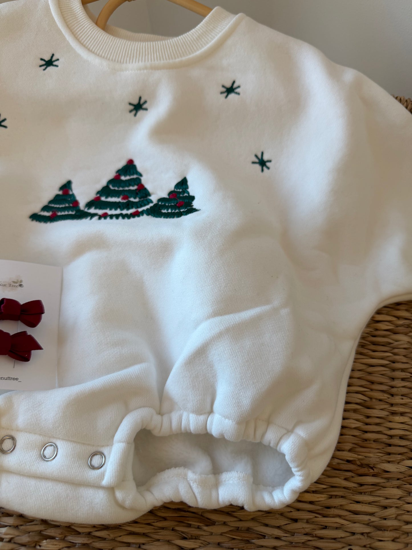 CHRISTMAS EMBROIDERED JERSEY PLUSH SNOW ROMPER
