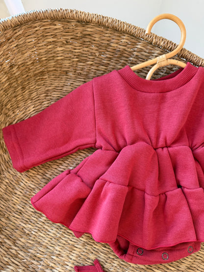 MIENBLOOM CLAUS COTTON PLUSH ROMPER WITH BONNET