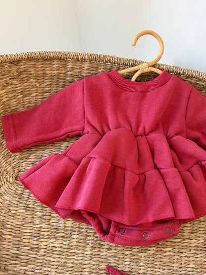 MIENBLOOM CLAUS COTTON PLUSH ROMPER WITH BONNET