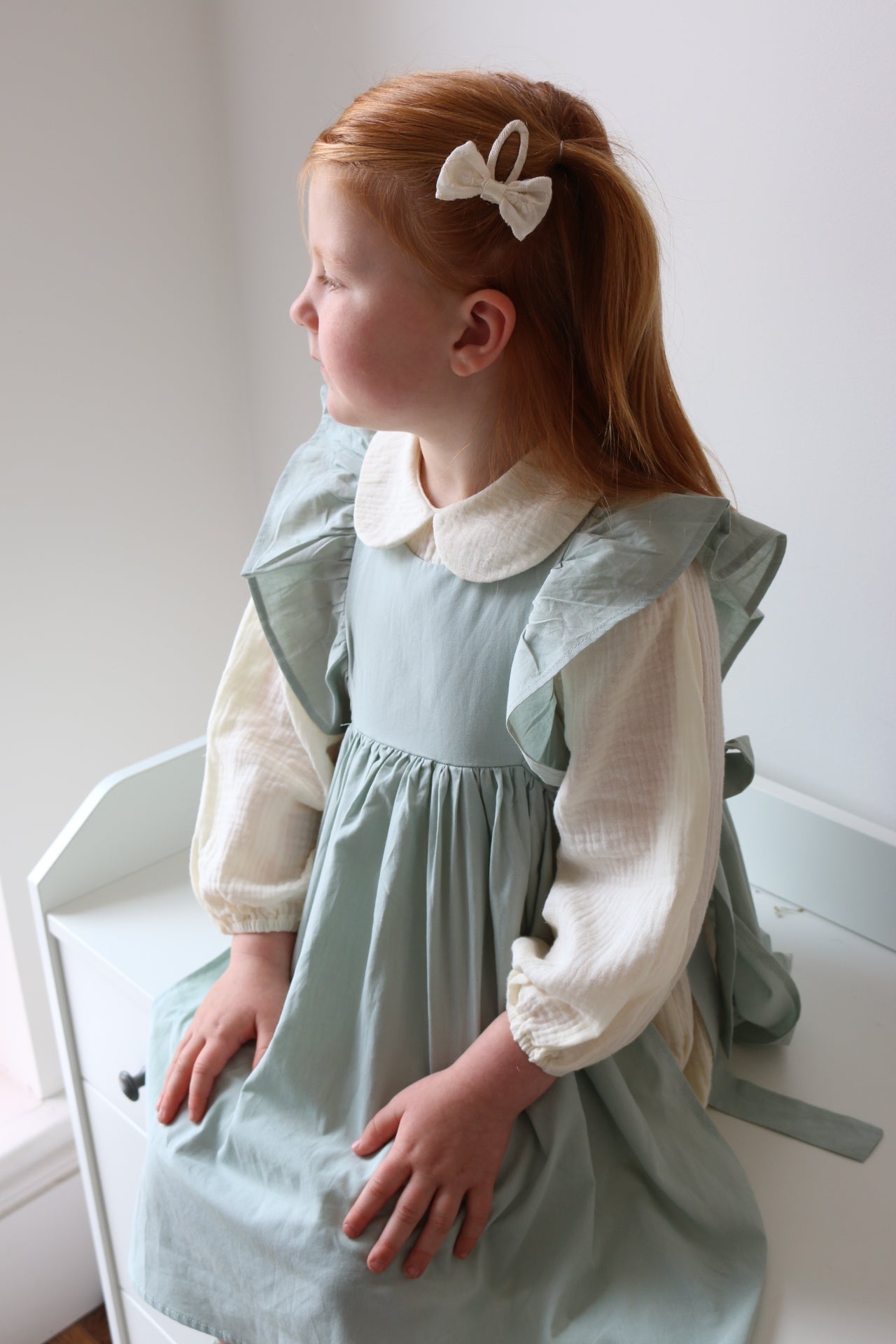 SOFT COTTON RUFFLE PINAFORE | DUCK EGG