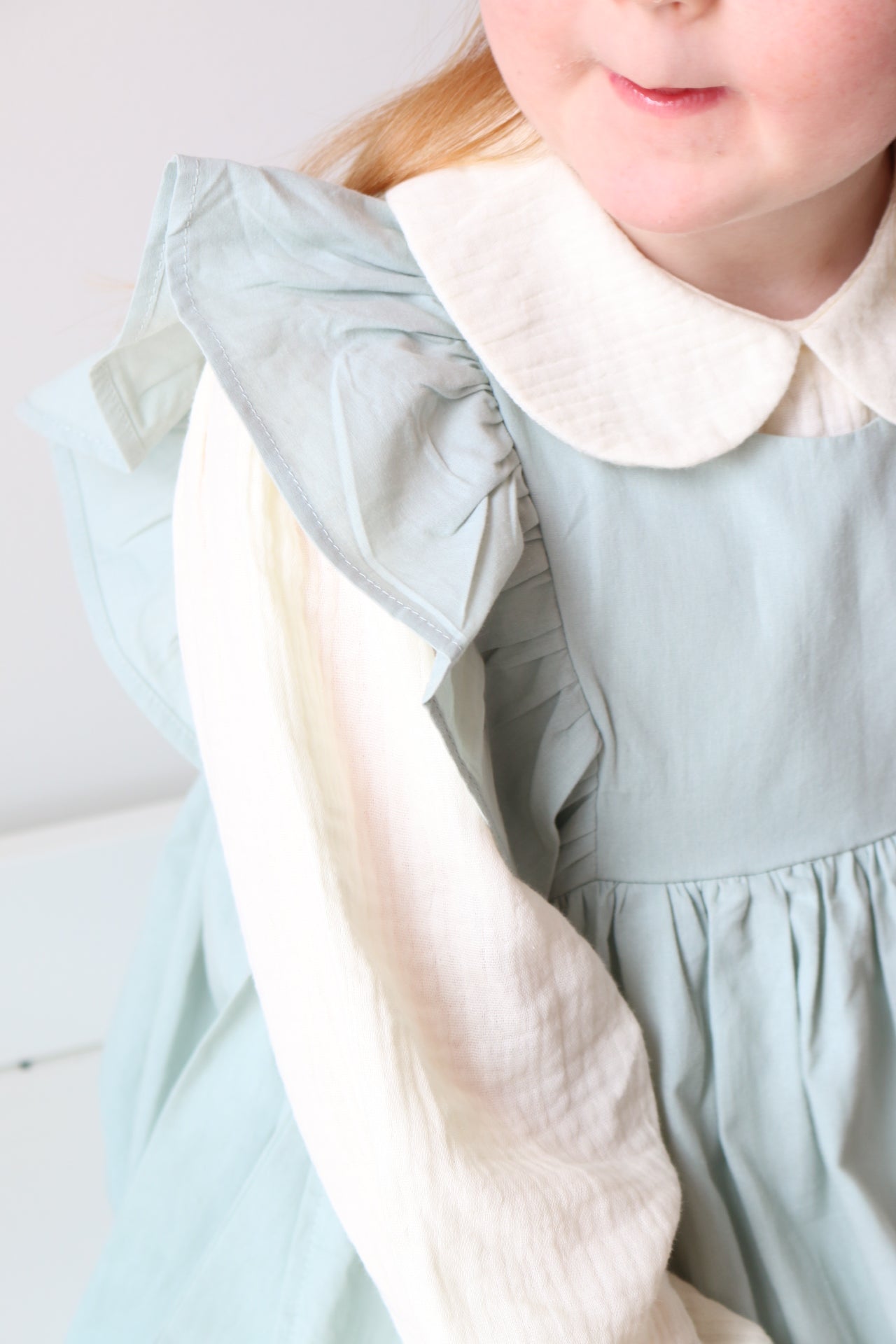 SOFT COTTON RUFFLE PINAFORE | DUCK EGG