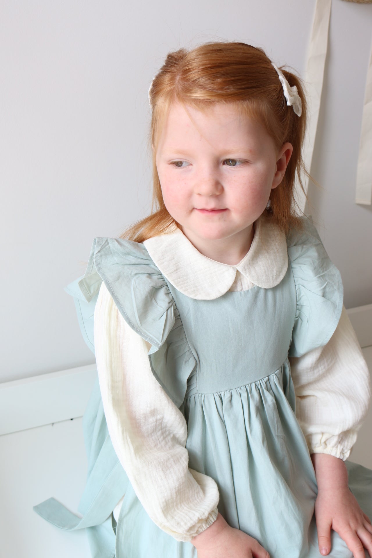 SOFT COTTON RUFFLE PINAFORE | DUCK EGG
