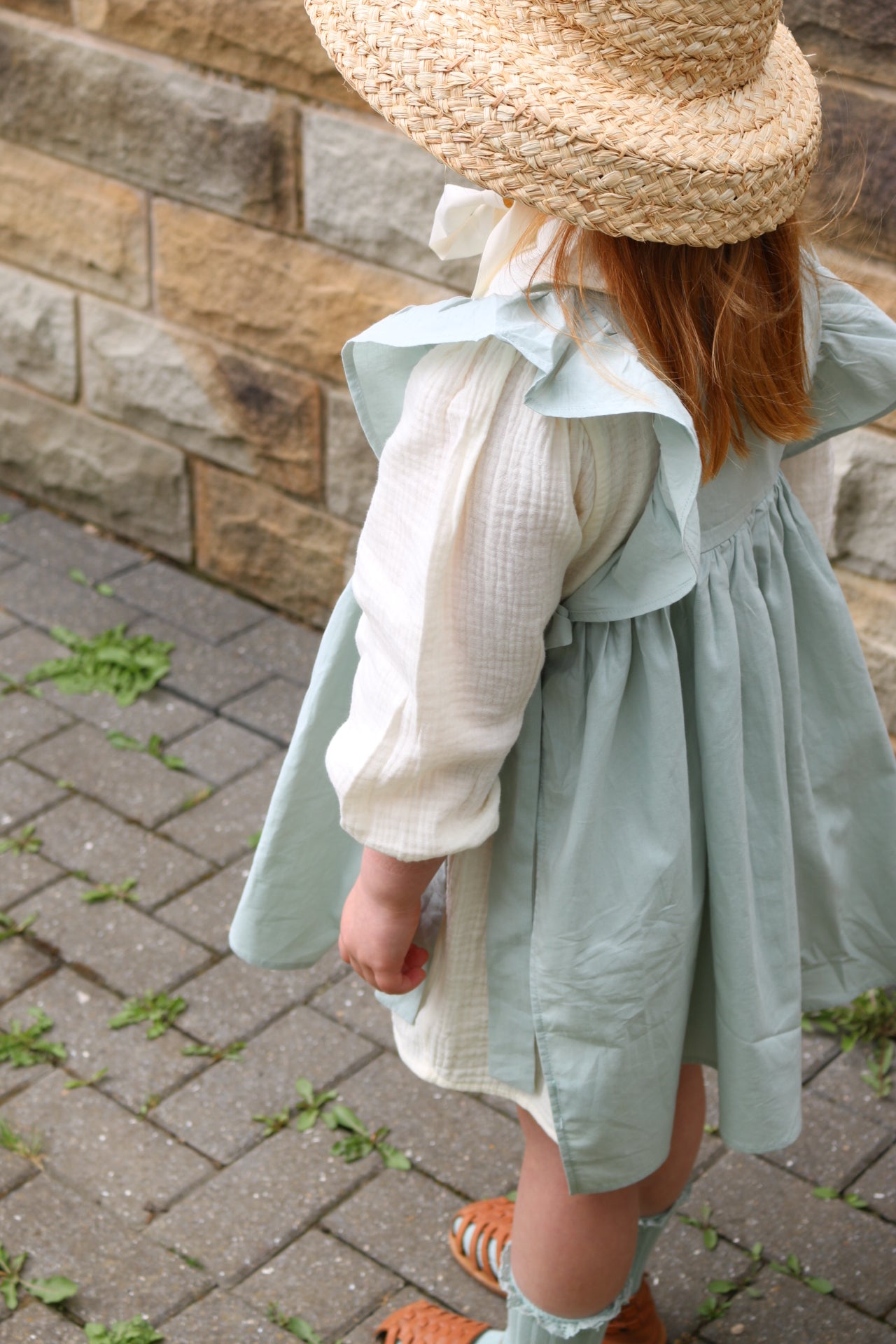 SOFT COTTON RUFFLE PINAFORE | DUCK EGG