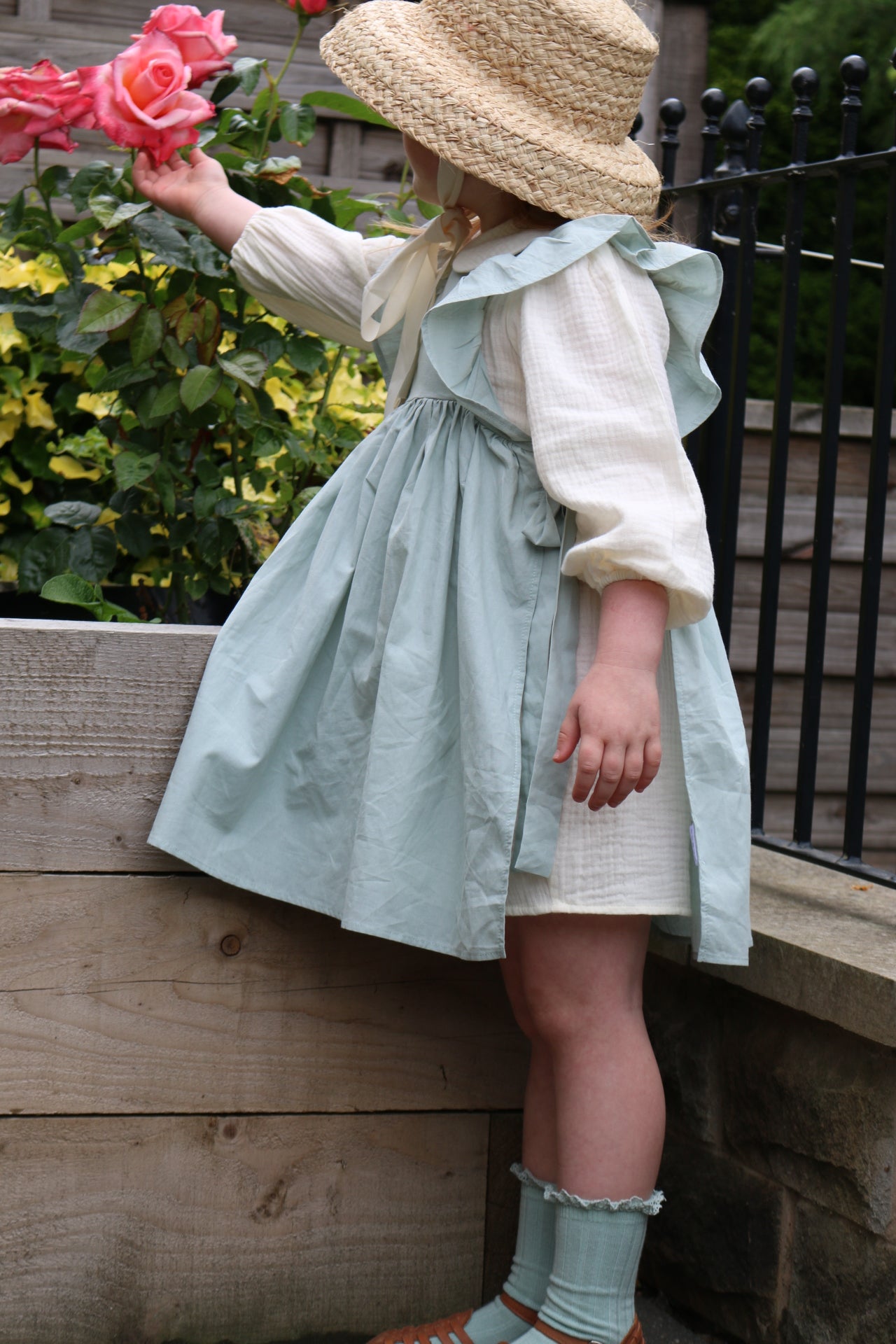 SOFT COTTON RUFFLE PINAFORE | DUCK EGG