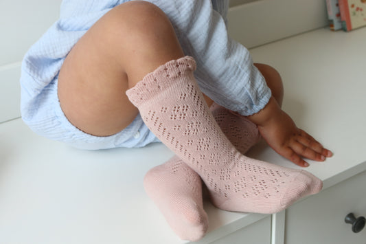 RUFFLE COTTON POINTELLE SOCKS | SOFT ROSE