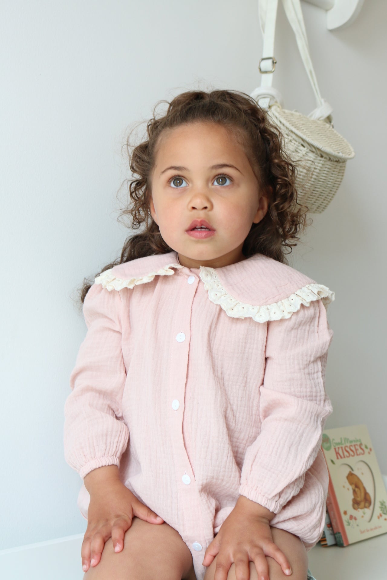 BRODERIE COLLAR MUSLIN COTTON ROMPER | SOFT ROSE